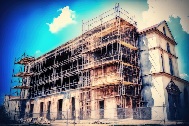 Construction of scaffolding near building for repair and restoration works created with generative a