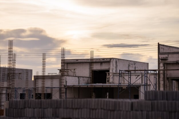 Construction site and construction site worker background safety first concept construction new warehouse background