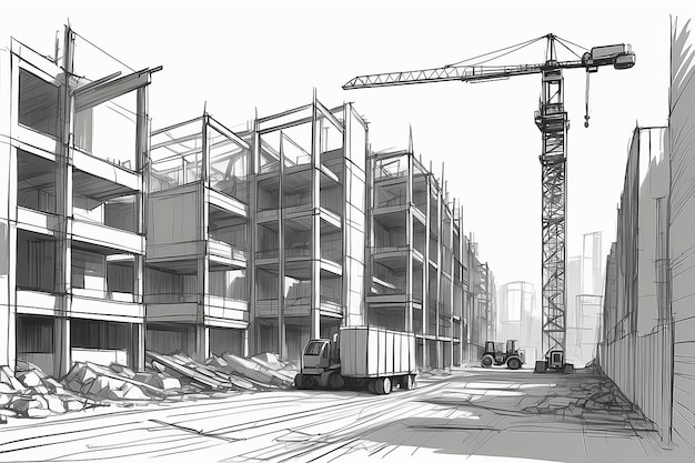 Construction site line sketch hand drawn vector