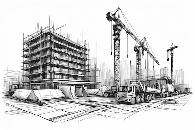 Construction site line sketch hand drawn vector