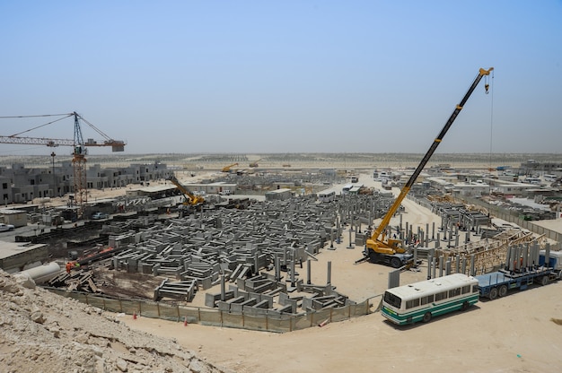 Construction site near Abu Dhabi,Uae.Future living compound in desert.