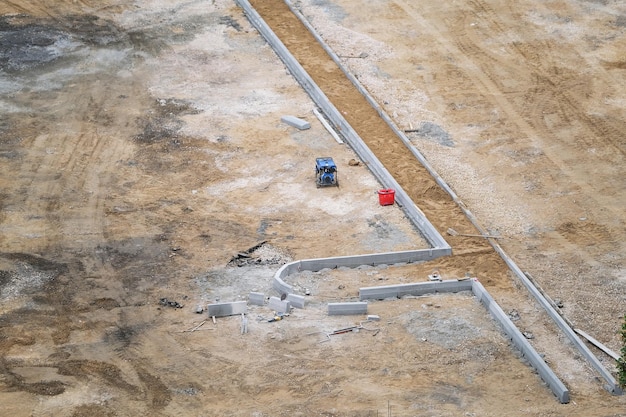 Construction site of parking lot top view