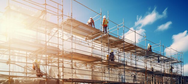 Construction Site Scaffolding near House Under Construction