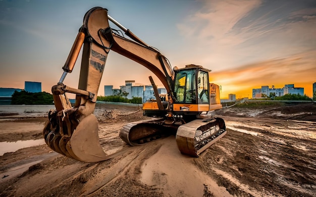 Foto scena di cantiere con l'escavatore