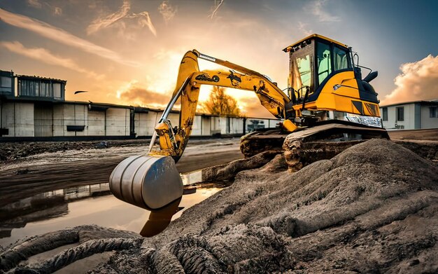 Construction site scene with machine