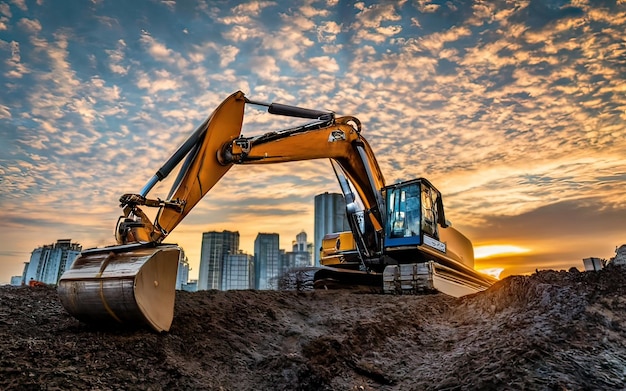 Construction site scene with machine