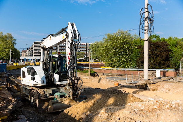 Construction site on the street of the old european city.