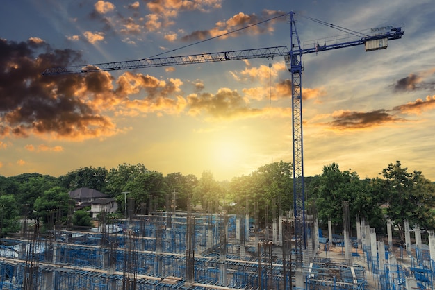 Construction site at sunset