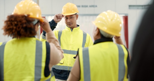 Photo construction site teamwork and people in meeting for planning brainstorming and discussion in building architecture engineering and men and women for inspection property development and project