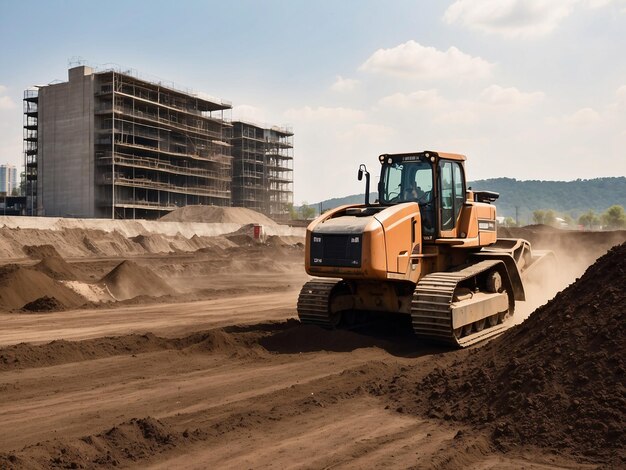 Construction Site with Busy Vehicles