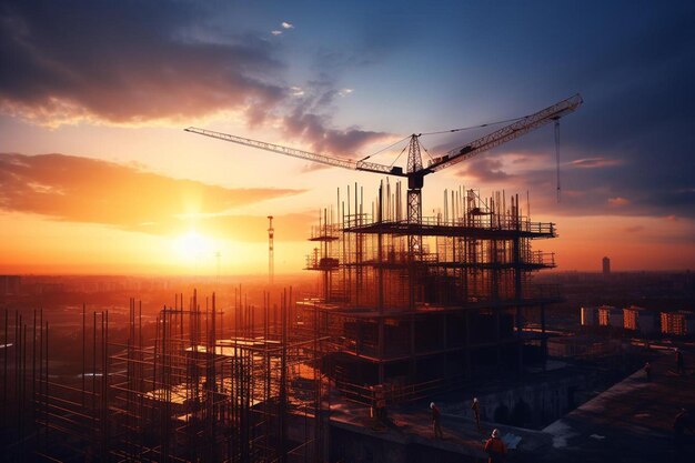 Photo a construction site with a crane and a building in the background