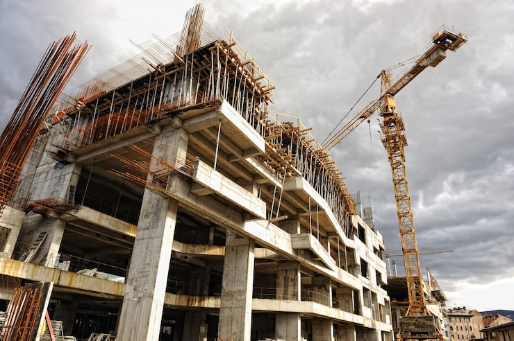 Photo construction site with crane and building