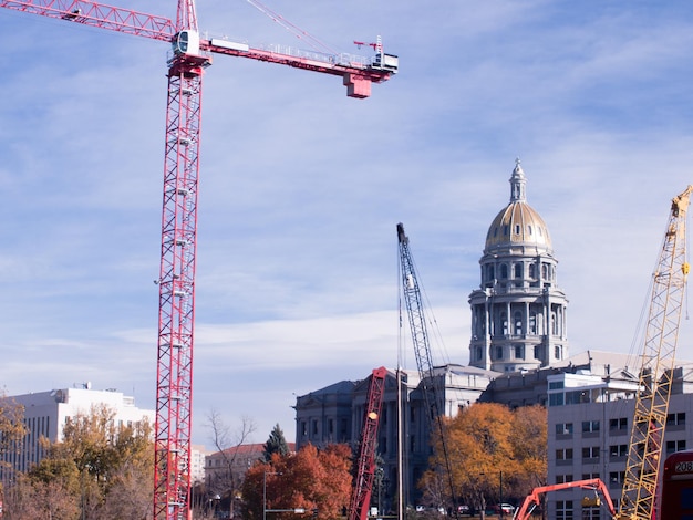 Construction site with crane in downtown Denver.