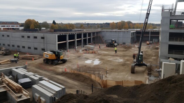 Photo construction site with cranes and different equipment