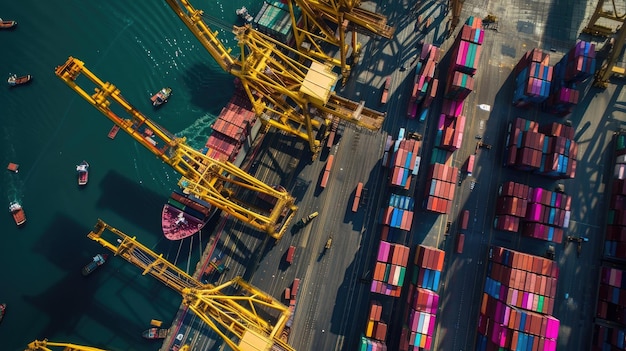 Photo a construction site with a lot of colorful objects on the water