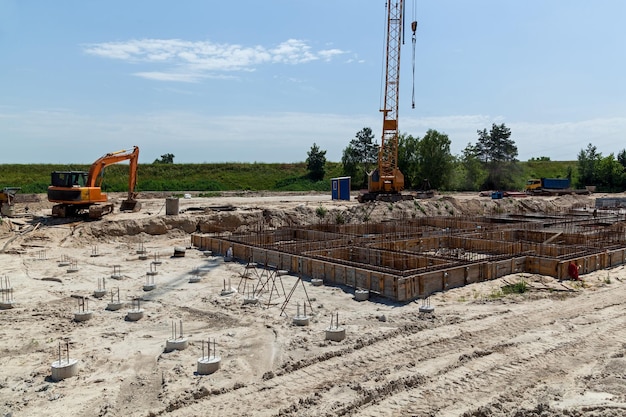 Construction site with reinforced concrete structures