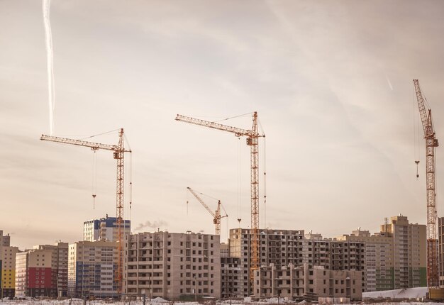 Construction of skyscraper and crane