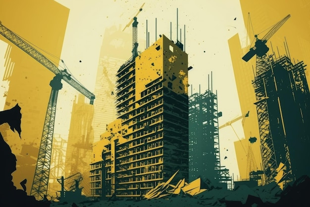 Construction among skyscrapers workaholism concept created with generative ai