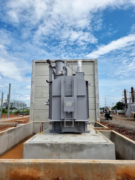 Construction of Substation Main tank power transformer Installation on the foundation