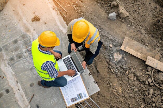 Construction team checking progress on site