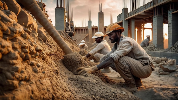 Construction technicians are mixing cement stone sand for construction