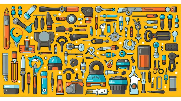 Construction tools made from all of the above cartoon caricature tools isolated line art flat vector illustration generative ai