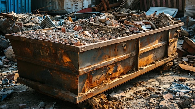 Фото Строительные отходы в большом железном контейнере