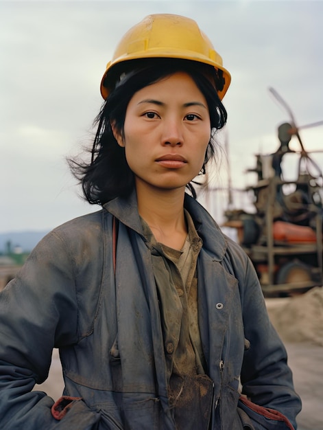 사진 사이트 구축에 건설 여성 노동자 노동 시간 초상화