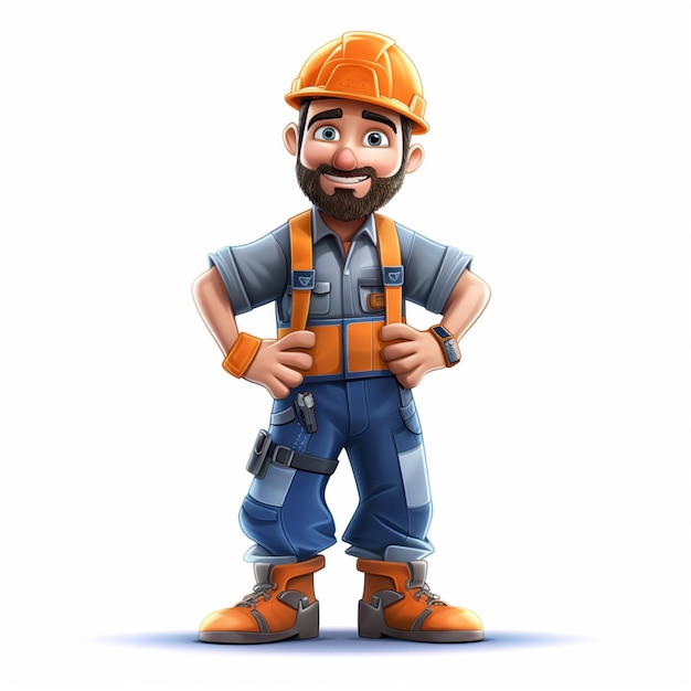 Construction Worker 2d cartoon illustraton on white backgr