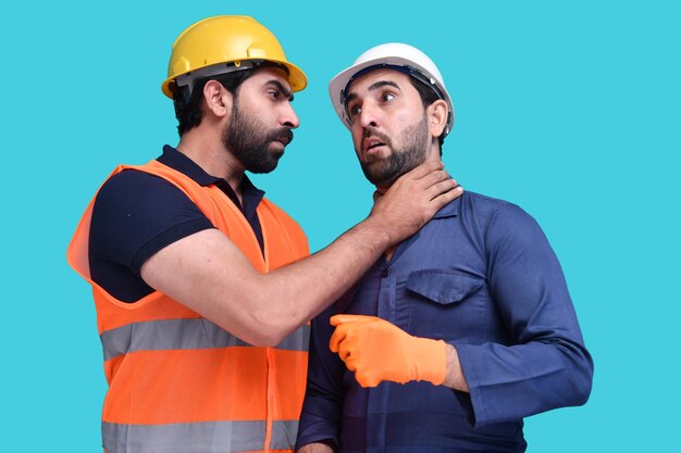 construction worker angery on employee indian pakistani model