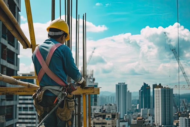 Construction Worker Building A HighRise In The City Skyline