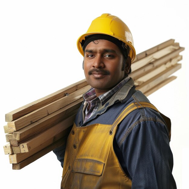 木材 を 運ぶ 建設 作業 者