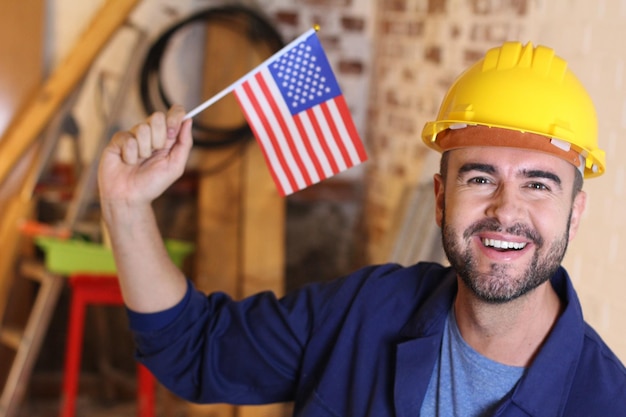 Construction worker celebrating Labor Day