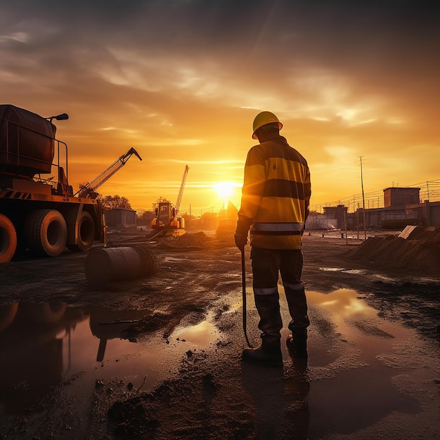 Construction Worker Controlling Pouring Concrete Process