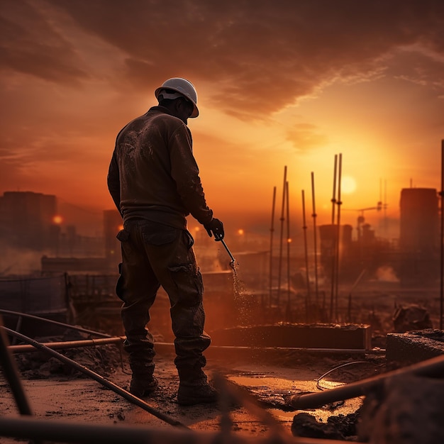 Construction Worker Controlling Pouring Concrete Process