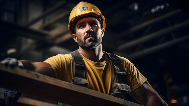 Construction worker in a determined pose