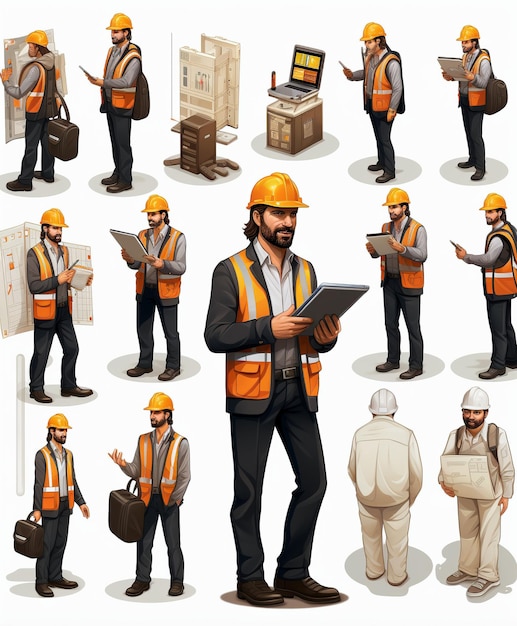 Photo construction worker flat illustration