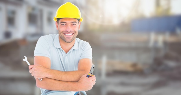 Construction Worker in front of construction site