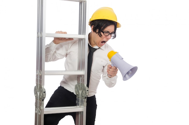 Construction worker in funny concept on white