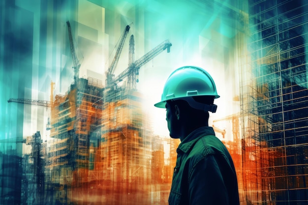 Construction worker in futuristic engineering style Beautiful illustration picture Generative AI