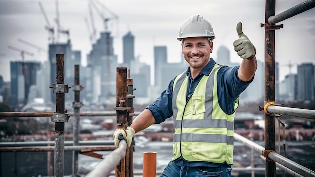 Construction worker gesturing thumbs up