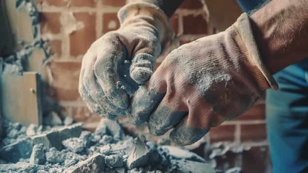 Construction worker hands with gloves