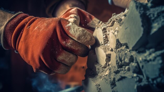 Construction worker hands with gloves