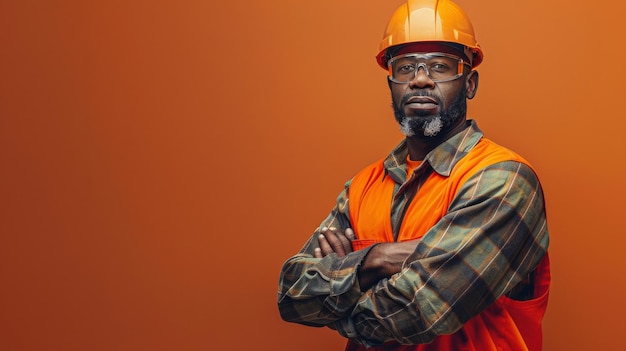 Construction Worker in Hard Hat and Orange Vest