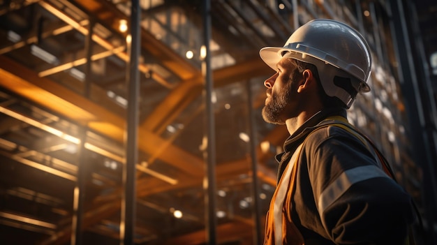 A construction worker is building a business center