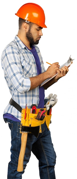 Photo construction worker isolated on white