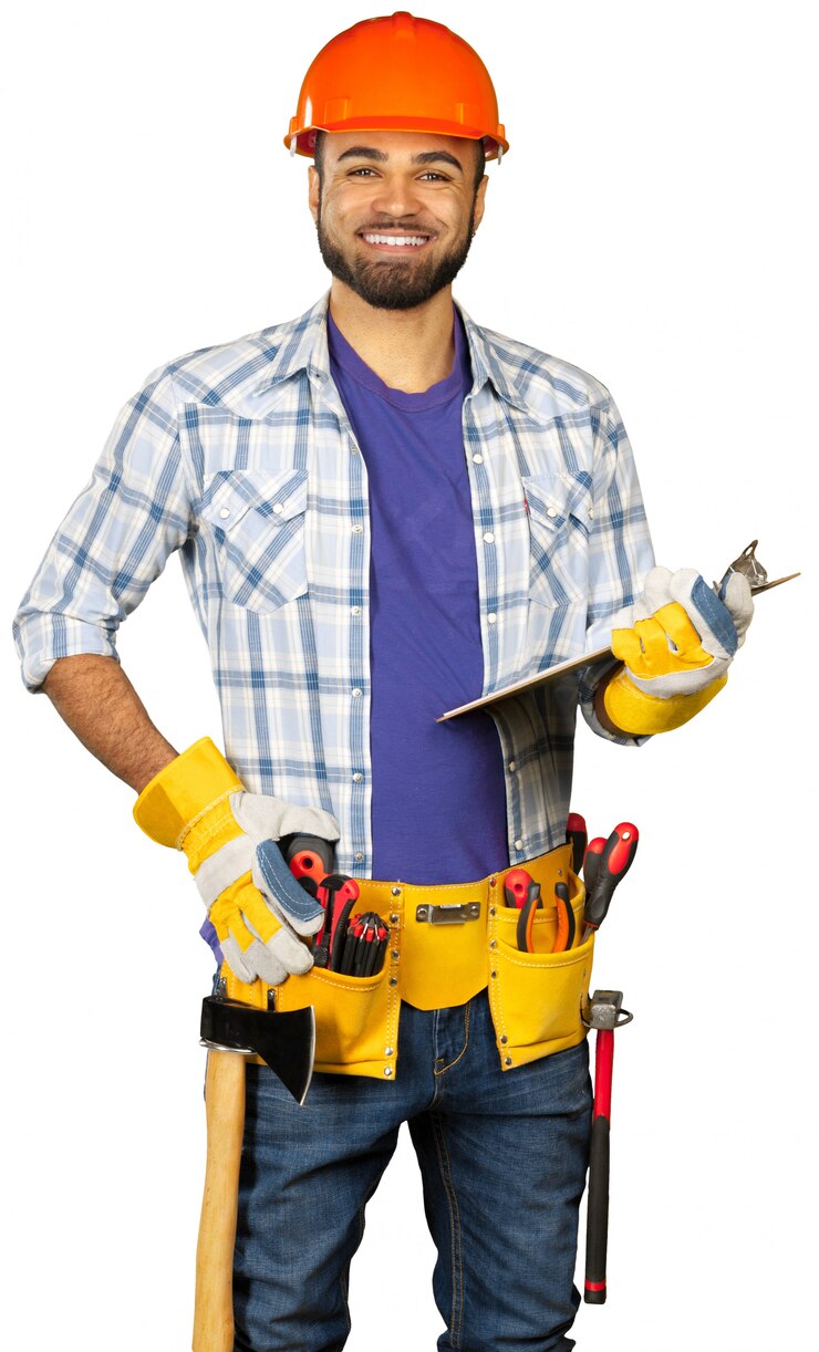 Photo construction worker isolated on white