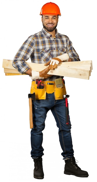 Construction worker isolated on white