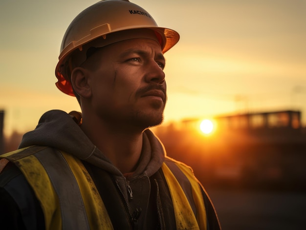 construction worker kodak photograph sunrise ai generated