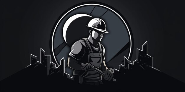 Construction Worker mascot for a company logo line art Generative AI